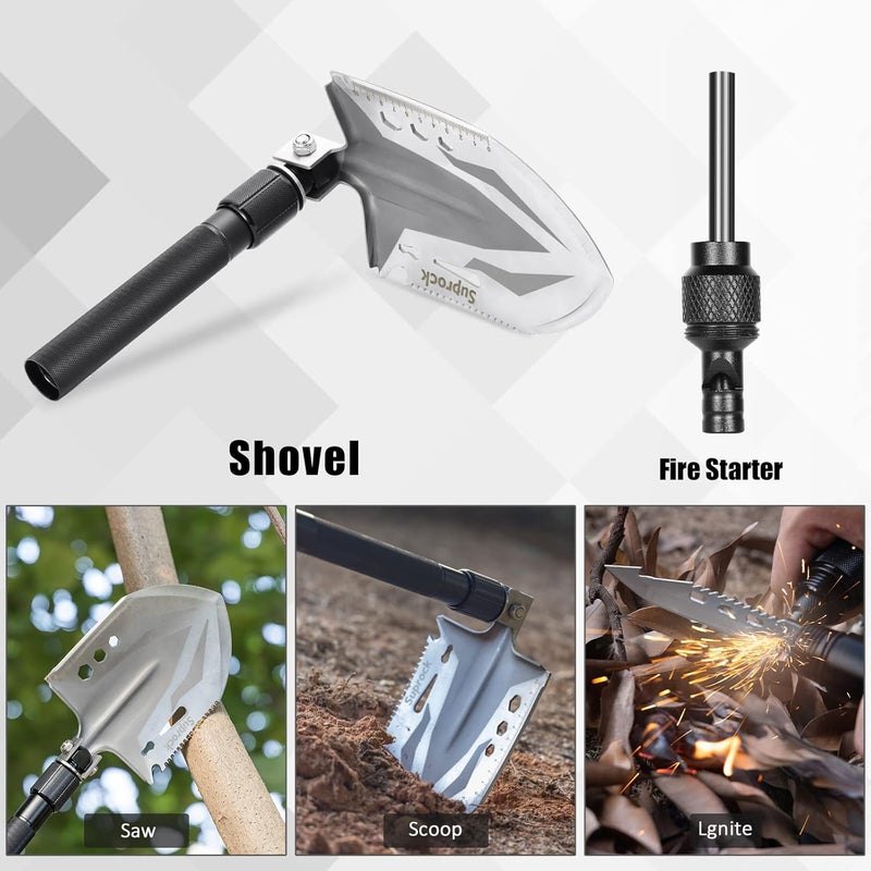 Suprock Survival Shovel High Carbon Steel Tactical Shovel Axe Folding Entrenching Tool Camping Hiking Shovel Carrying Pouch Car Emergency Survival Gear - Image 4